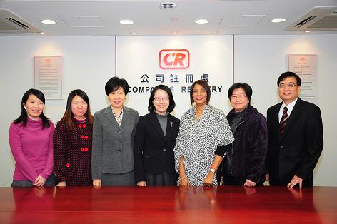 Ms Ada Chung (centre), Registrar of Companies, hosted a visit from Mrs. Prabha Chinien (third from the right), Registrar of Companies of Mauritius.